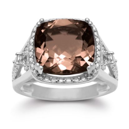 5 1/3 Carat Cushion Cut Halo Style Smoky Quartz Ring In Sterling Silver