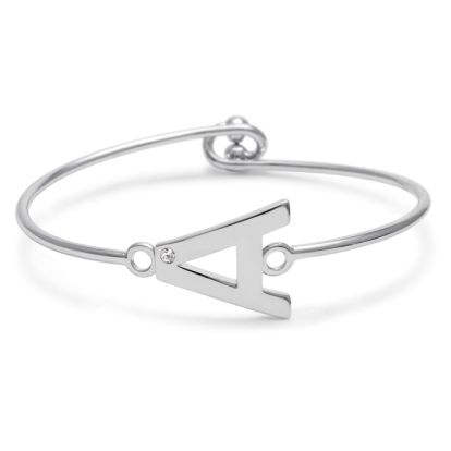 Initial "A" Bangle Bracelet With Cubic Zirconia Accent