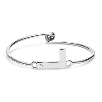 Initial "L" Bangle Bracelet With Cubic Zirconia Accent