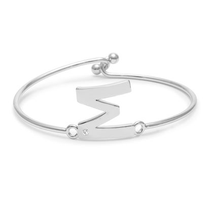 Initial "M" Bangle Bracelet With Cubic Zirconia Accent