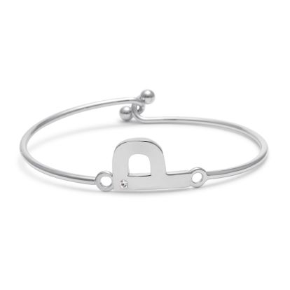 Initial "P" Bangle Bracelet With Cubic Zirconia Accent
