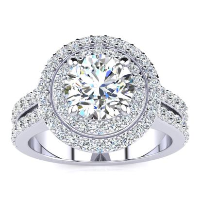 2 1/2 Carat Double Halo Round Diamond Engagement Ring in 14K White Gold


