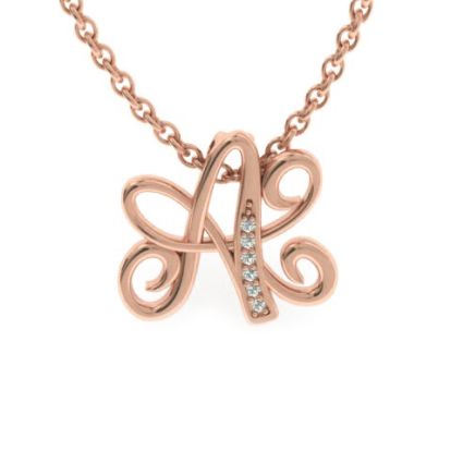 Letter A Diamond Initial Necklace In Rose Gold With 6 Diamonds