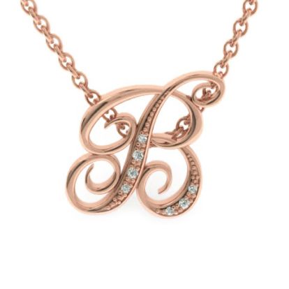 Letter B Diamond Initial Necklace In Rose Gold With 6 Diamonds