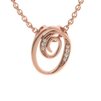 Letter O Diamond Initial Necklace In Rose Gold With 6 Diamonds