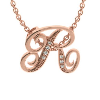 Letter R Diamond Initial Necklace In Rose Gold With 6 Diamonds