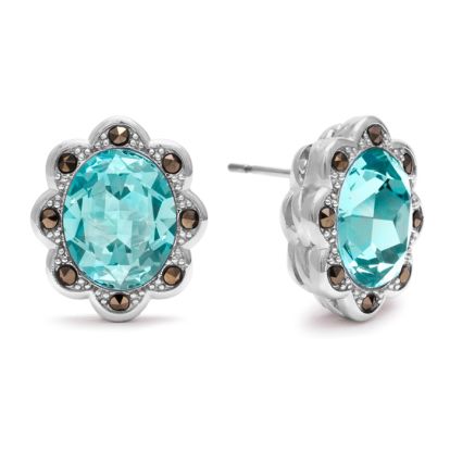 Aquamarine Earrings: Aquamarine Jewelry: 4ct Crystal Aquamarine and Marcasite Earrings
