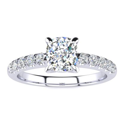 1 1/3 Carat Traditional Diamond Engagement Ring with 1 Carat Center Cushion Cut Solitaire In White Gold 