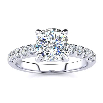 2.30 Carat Traditional Diamond Engagement Ring with 2 Carat Center Cushion Cut Solitaire In White Gold
