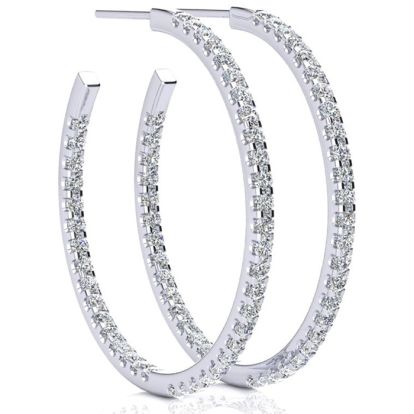 14K White Gold 2 Carat Diamond Three Quarter Hoop Earrings