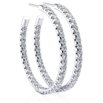 14K White Gold 3 Carat Diamond Three Quarter Hoop Earrings