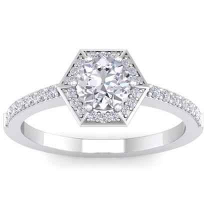 1 Carat Halo Diamond Engagement Ring In 14 Karat White Gold