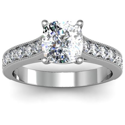 2 1/2 Carat Diamond Engagement Ring With 2 Carat Cushion Cut Center Diamond In 14K White Gold
