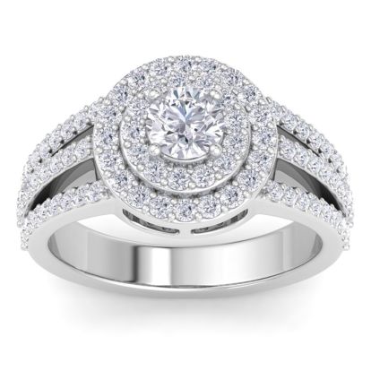 1 1/2 Carat Double Halo Diamond Engagement Ring In 14 Karat White Gold