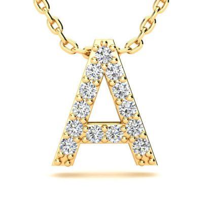Letter A Diamond Initial Necklace In 14K Yellow Gold With 13 Diamonds