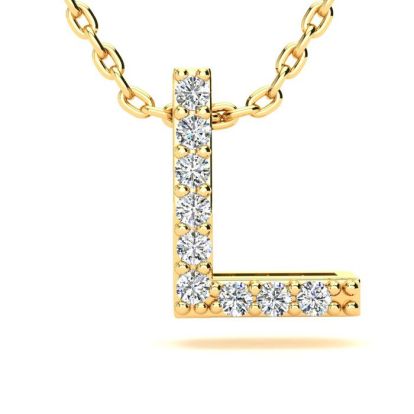Letter L Diamond Initial Necklace In 14K Yellow Gold With 9 Diamonds