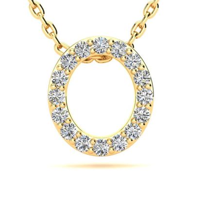 Letter O Diamond Initial Necklace In 14K Yellow Gold With 13 Diamonds