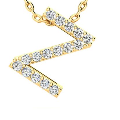 Letter Z Diamond Initial Necklace In 14K Yellow Gold With 13 Diamonds