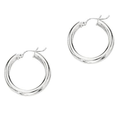 14 Karat White Gold Polish Finished 15mm Hoop Earrings With Hinge With Notched Closure