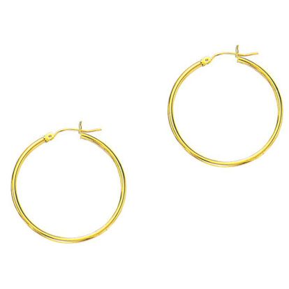 14 Karat Yellow Gold Polish Finished 25mm Hoop Earrings With Hinge With Notched Closure