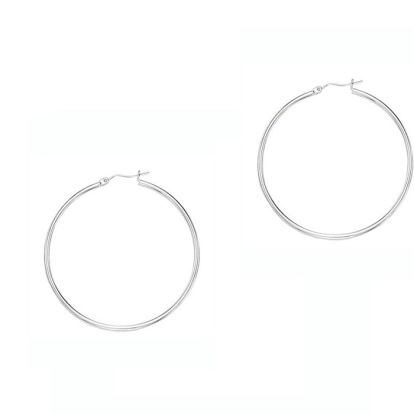 14 Karat White Gold Polish Finished 30mm Hoop Earrings With Hinge With Notched Closure