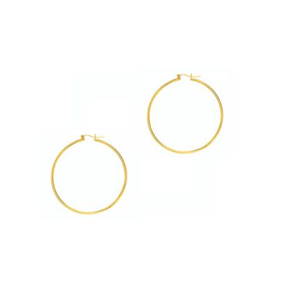 14 Karat Yellow Gold Polish Finished 40mm Hoop Earrings With Hinge With Notched Closure