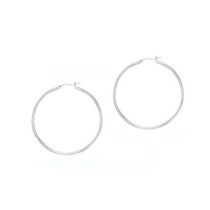 14 Karat White Gold Polish Finished 40mm Hoop Earrings With Hinge With Notched Closure