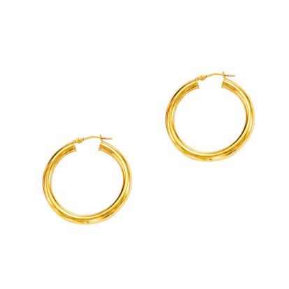 14 Karat Yellow Gold Polish Finished 20mm Hoop Earrings With Hinge With Notched Closure