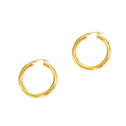 14 Karat Yellow Gold Polish Finished 20mm Hoop Earrings With Hinge With Notched Closure