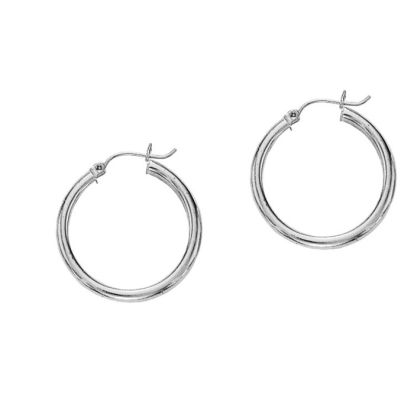 14 Karat White Gold Polish Finished 20mm Hoop Earrings With Hinge With Notched Closure