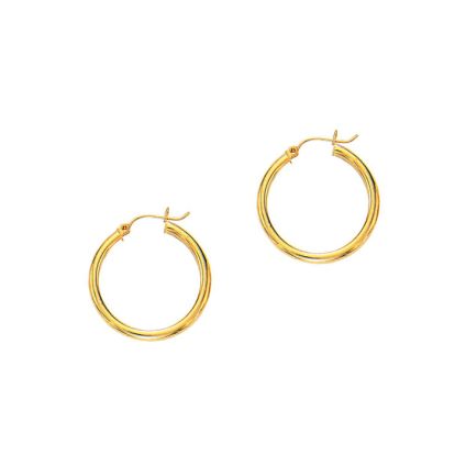 14 Karat Yellow Gold Polish Finished 25mm Hoop Earrings With Hinge With Notched Closure