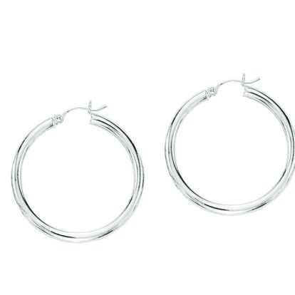 14 Karat White Gold Polish Finished 40mm Hoop Earrings With Hinge With Notched Closure