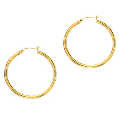 14 Karat Yellow Gold Polish Finished 40mm Hoop Earrings With Hinge With Notched Closure