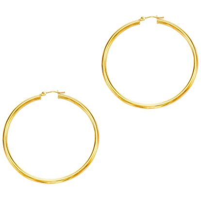 14 Karat Yellow Gold Polish Finished 50mm Hoop Earrings With Hinge With Notched Closure