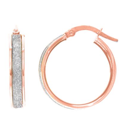 14 Karat Rose Gold Polish Finished 16mm Laser Finished Glitter Hoop Earrings With Hinge With Notched Closure

