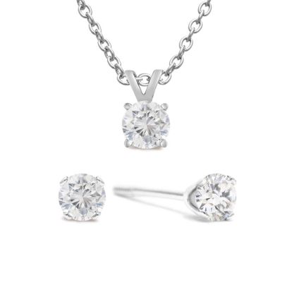 1/4 Carat Diamond Stud Earrings In White Gold With Free Matching Pendant