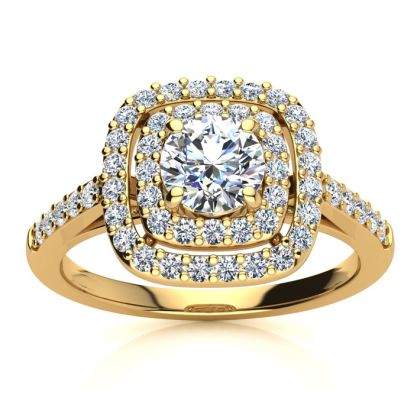 1 Carat Double Halo Diamond Engagement Ring in 14 Karat Yellow Gold 