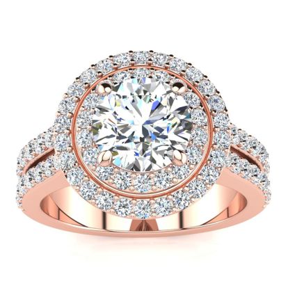 2 1/2 Carat Double Halo Round Diamond Engagement Ring 14 Karat Rose Gold