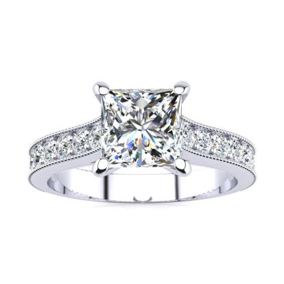 1 1/2 Carat Diamond Engagement Ring With 1 Carat Princess Cut Center Diamond In 14K White Gold
