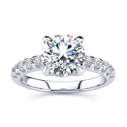 2.30 Carat Traditional Diamond Engagement Ring with 2 Carat Center Round Solitaire In 14 Karat White Gold