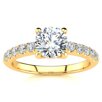 1.30 Carat Traditional Diamond Engagement Ring with 1 Carat Center Round Solitaire In 14 Karat Yellow Gold