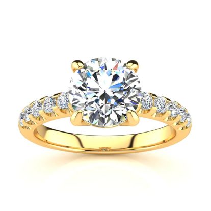 2.30 Carat Traditional Diamond Engagement Ring with 2 Carat Center Round Solitaire In 14 Karat Yellow Gold