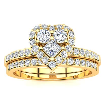1/2 Carat Heart Halo Bridal Set in Yellow Gold