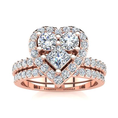 1 Carat Heart Halo Diamond Bridal Set in 14k Rose Gold