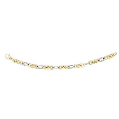 14 Karat Yellow & White Gold 7.5mm 7.25 Inch Oval Link Fancy Bracelet