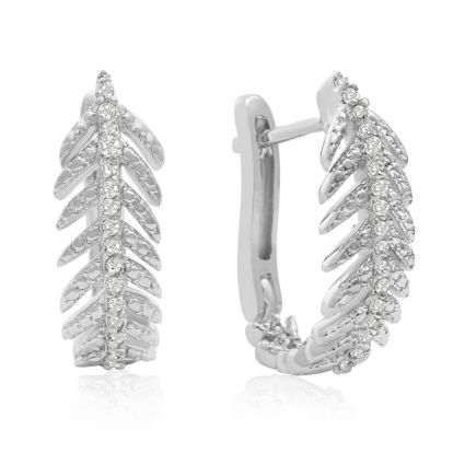 1/4 Carat Diamond Feather Earrings In White Gold Overlay With Latchback .   Incredibly Popular Hoop Earrings!