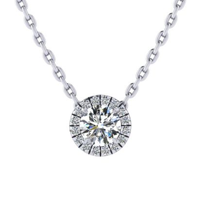 1/2ct Halo Diamond Necklace In 14K White Gold
