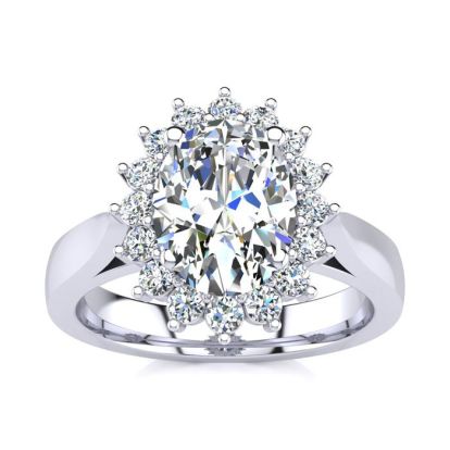 1 1/2ct Oval And Round Diamond Classic Engagement Ring In 14 Karat White Gold
