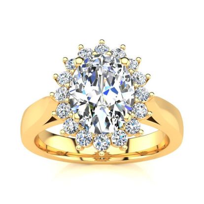 1 1/2ct Oval And Round Diamond Classic Engagement Ring In 14 Karat Yellow Gold