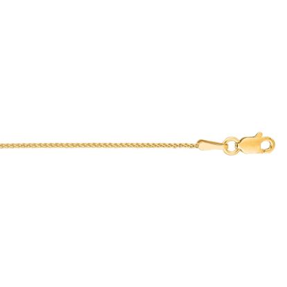14 Karat Yellow Gold 1.0mm 18 Inch Round Diamond Cut Wheat Chain Necklace